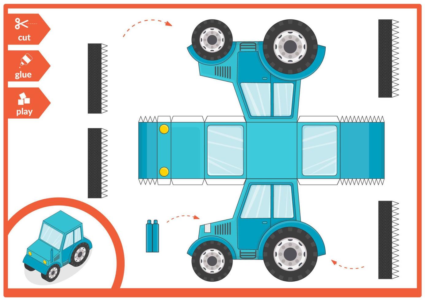 tractor.cut e cole um carro de papel. jogo de arte infantil para página de atividade. vetor