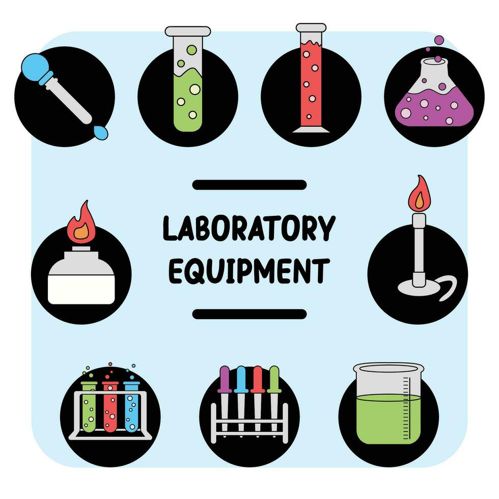 laboratório Ferramentas e equipamento vetor conjunto adesivo