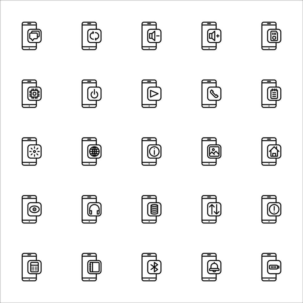 Smartphone ícone definir. linha ícone coleção. contendo ícones. vetor