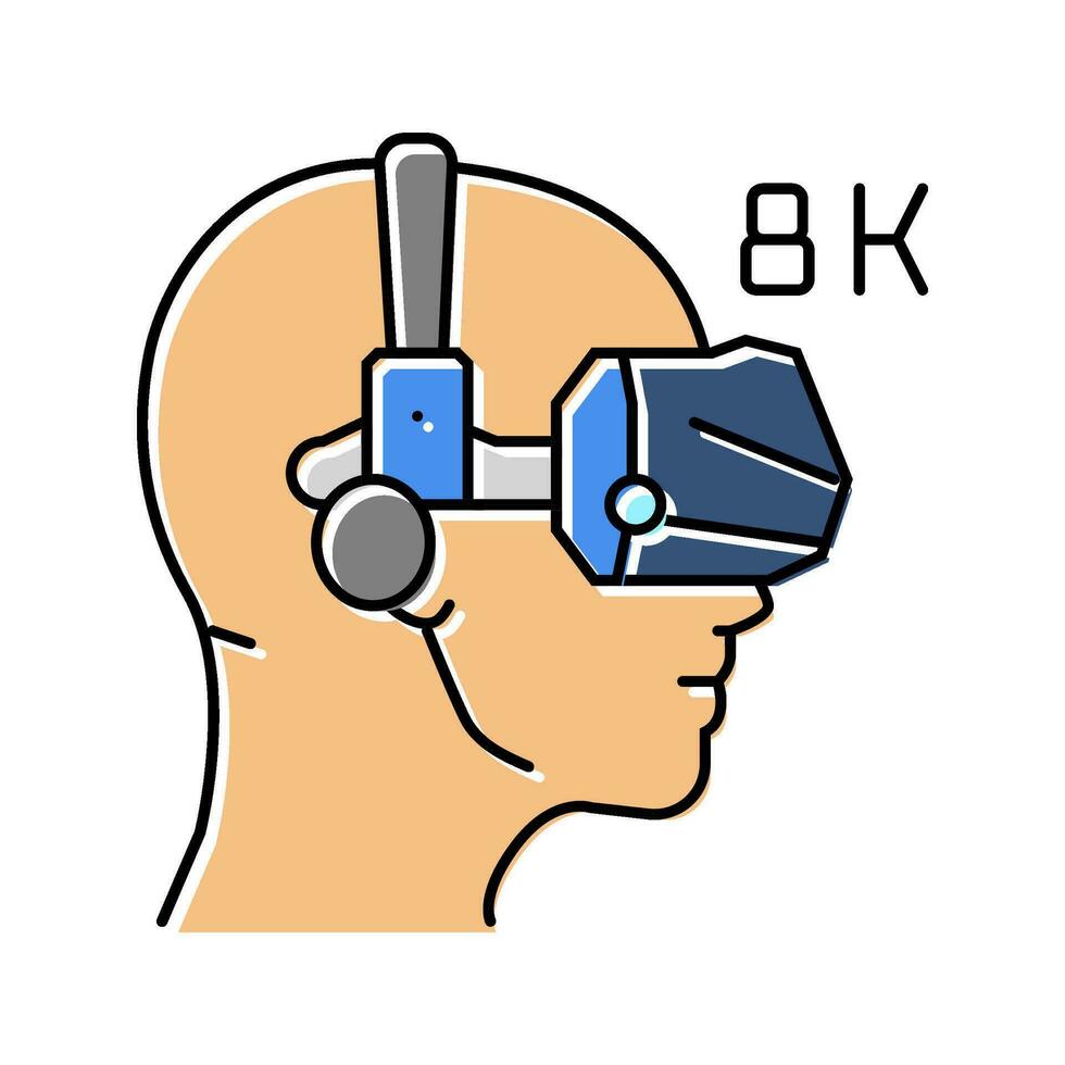 8k virtual realidade fone de ouvido futuro tecnologia cor ícone vetor ilustração
