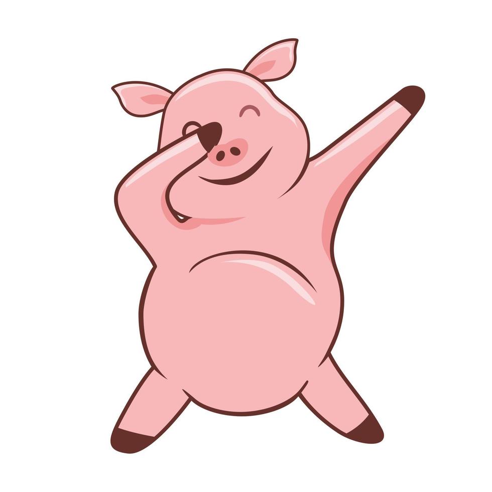 porco dabbing dança desenho animado ilustração suína dab vetor