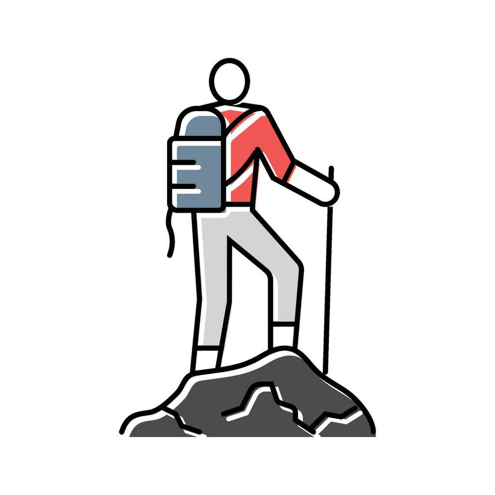 alpinista em a topo aventura cor ícone vetor ilustração