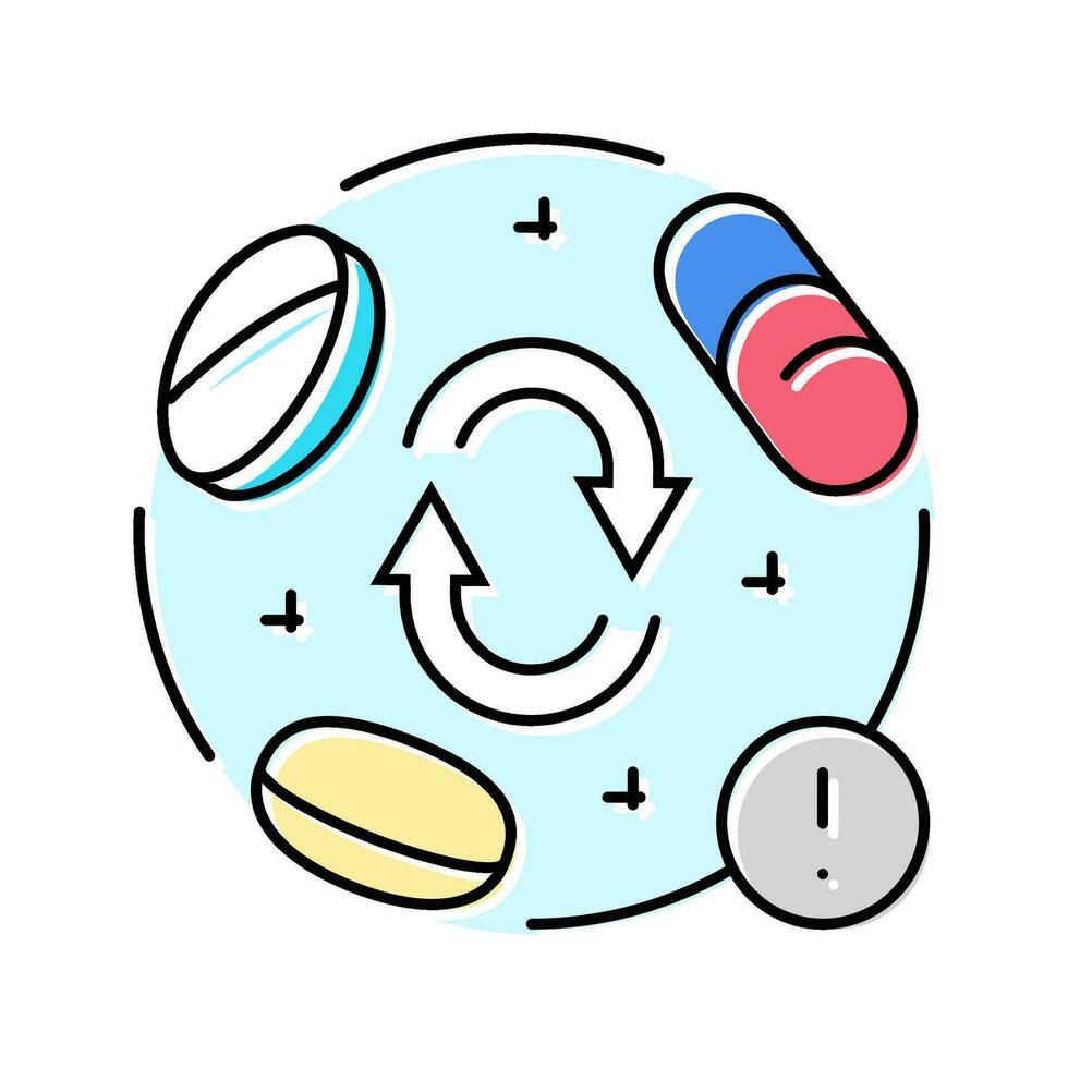 droga interação farmacêutico cor ícone vetor ilustração