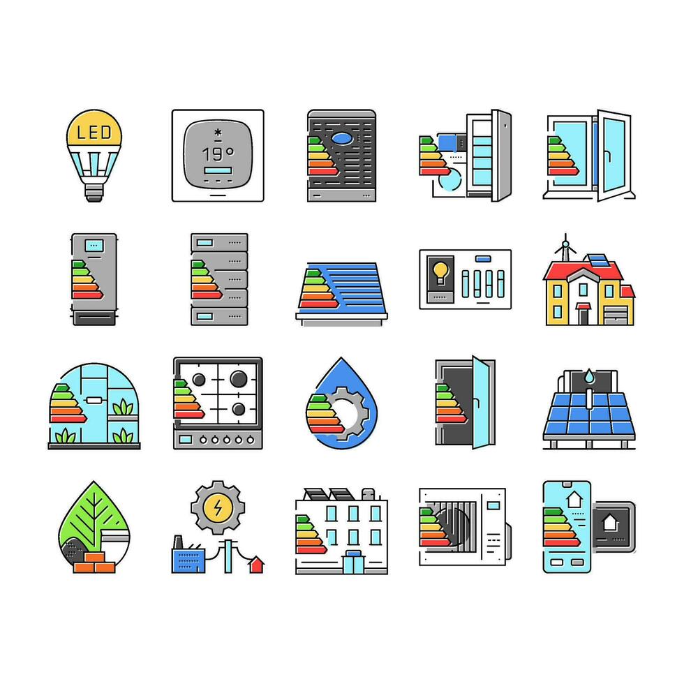 energia eficiente tecnologia verde ícones conjunto vetor