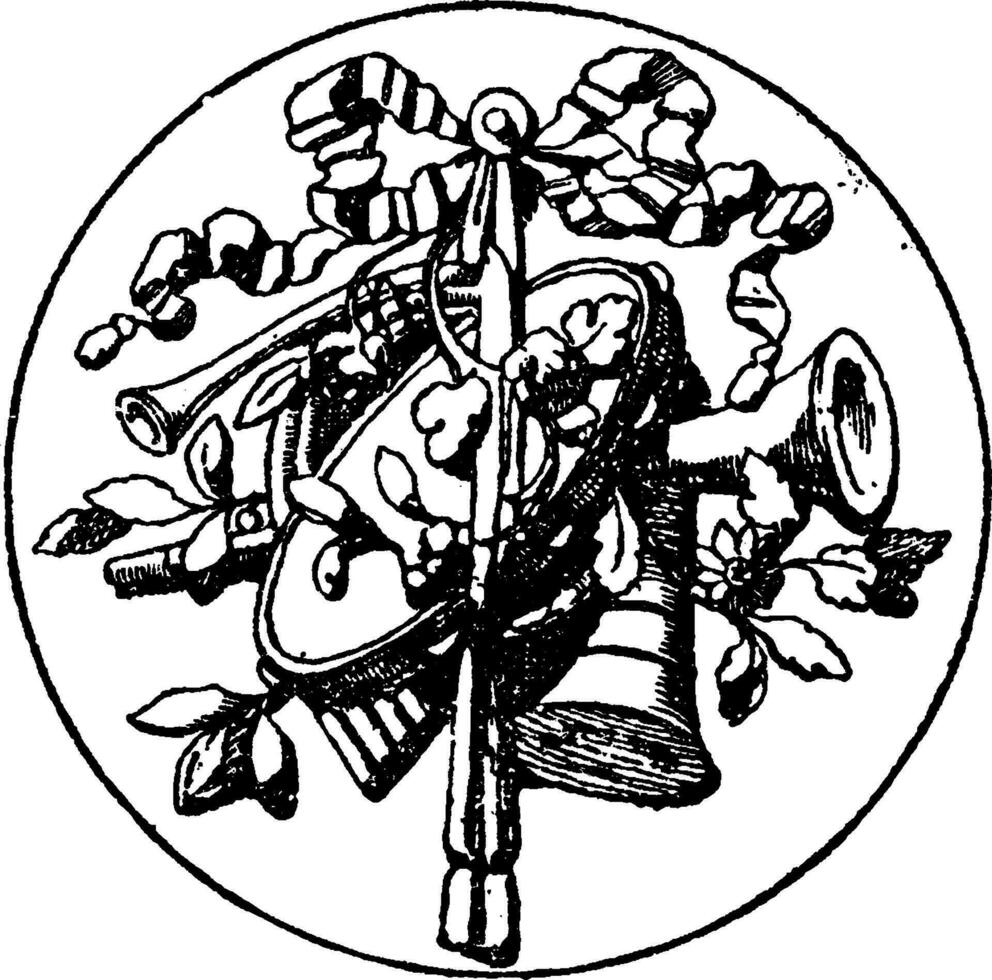 enfeite medalhão símbolo é uma símbolo do musical instrumentos, vintage gravação. vetor