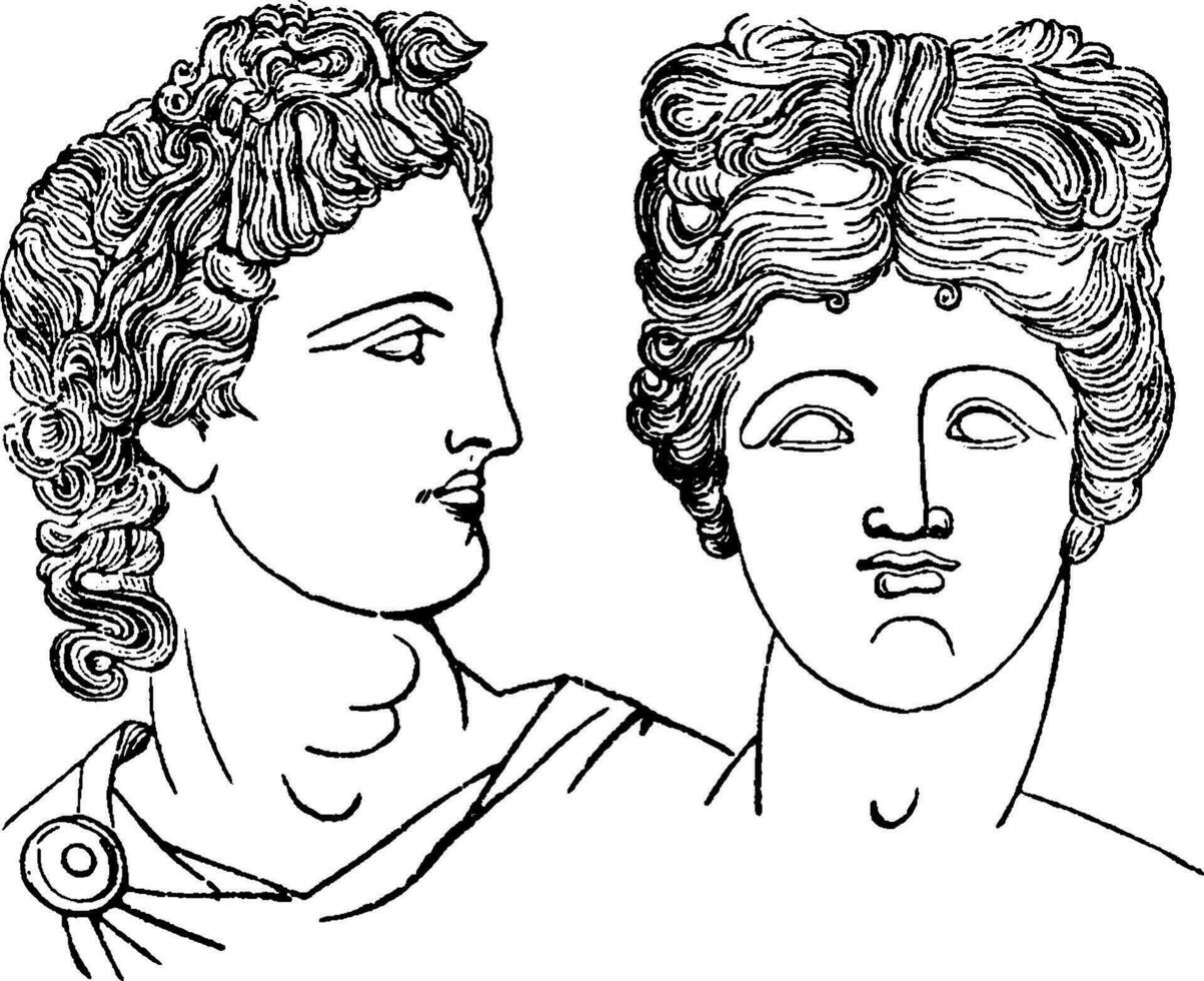 Apollo e diana vintage ilustração. vetor