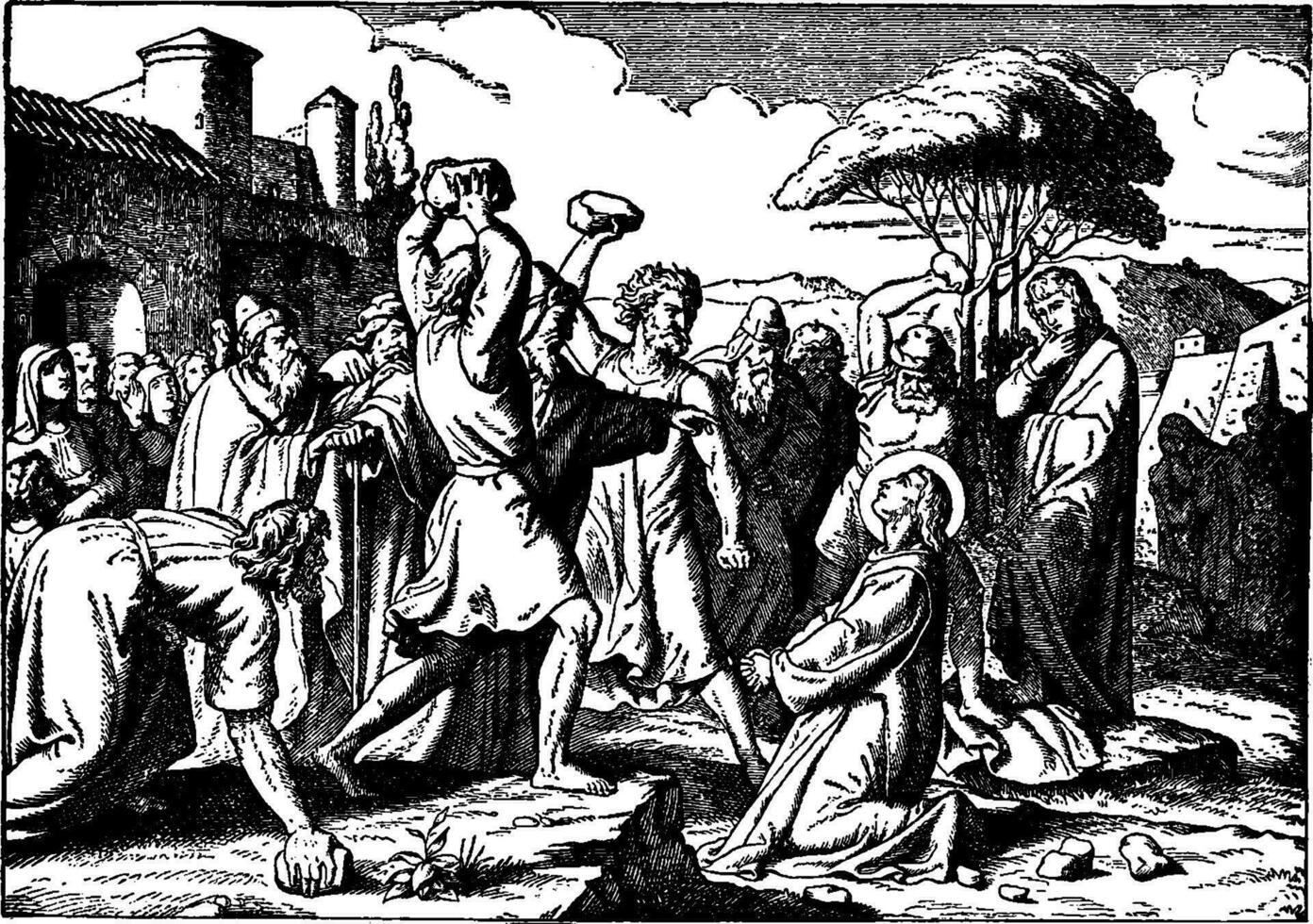 a apedrejamento do Estevão, a primeiro mártir vintage ilustração. vetor