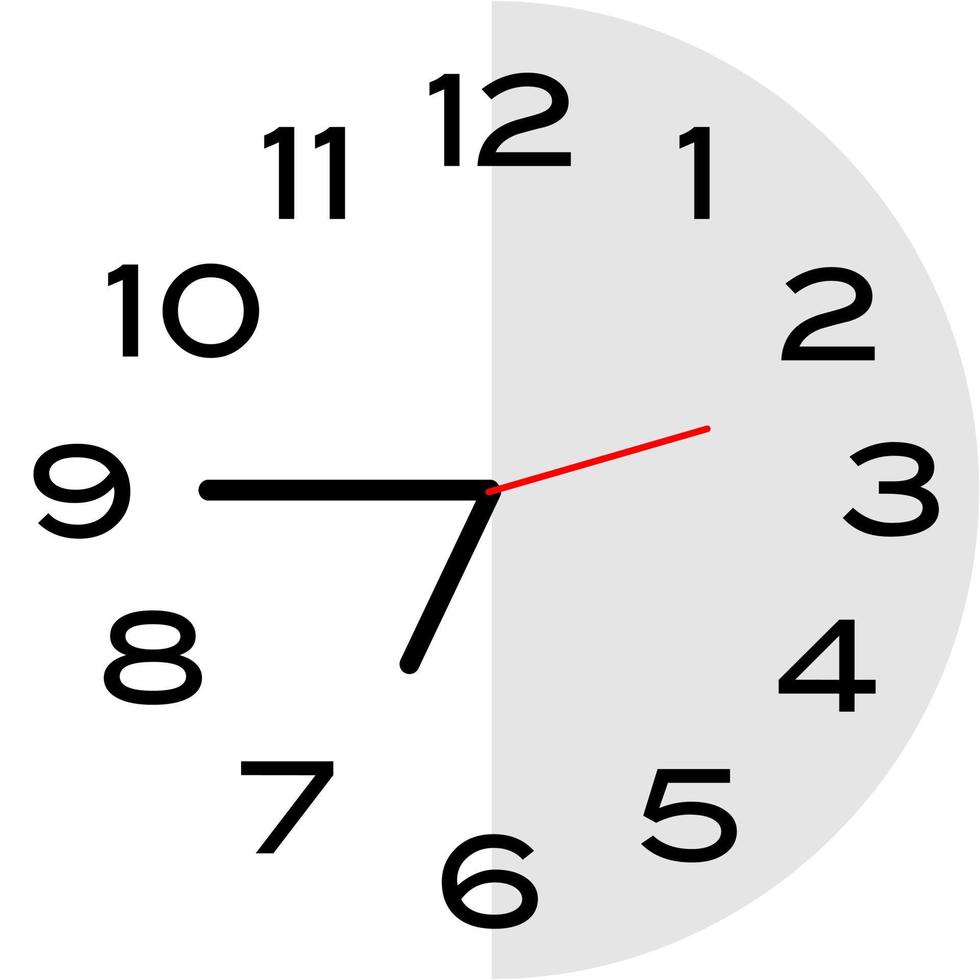 ícone de relógio analógico de um quarto para as 7 horas vetor