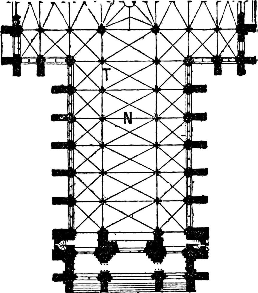 chão plano do a nave do a amiens catedral dentro amiens, França, vintage gravação vetor