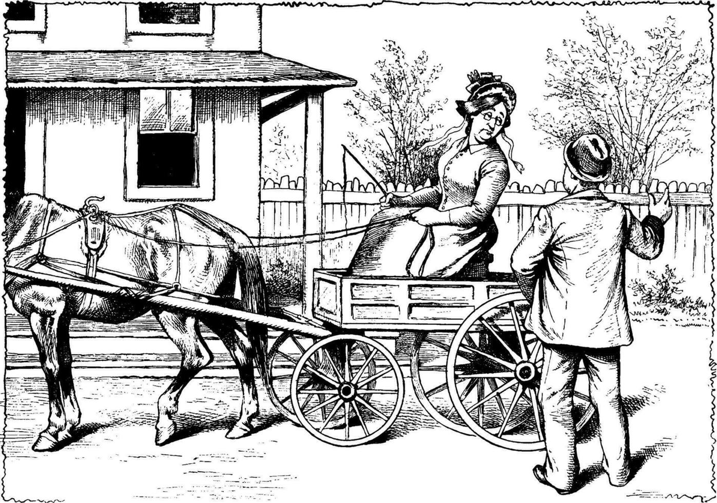 mulher dirigindo transporte, vintage ilustração vetor