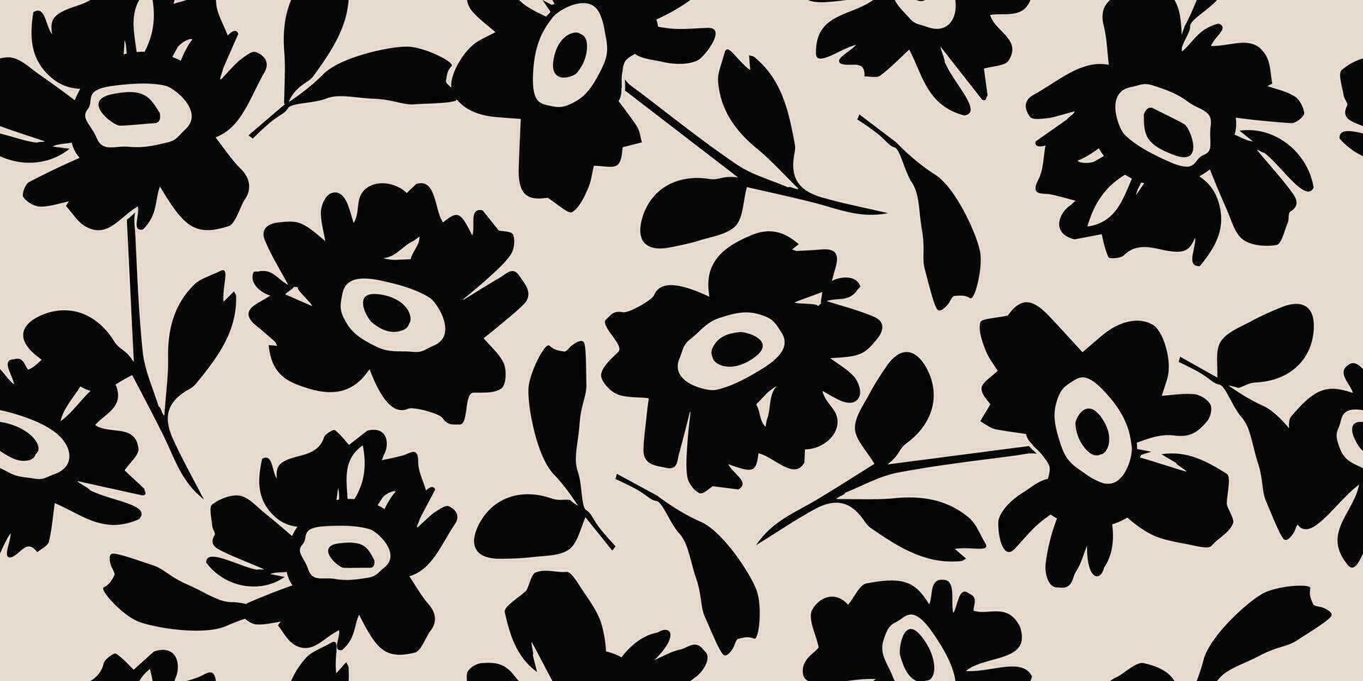 flor desatado fundo. minimalista abstrato floral padronizar. moderno impressão dentro Preto e branco fundo. ideal para têxtil projeto, papel de parede, capas, cartões, convites e cartazes. vetor