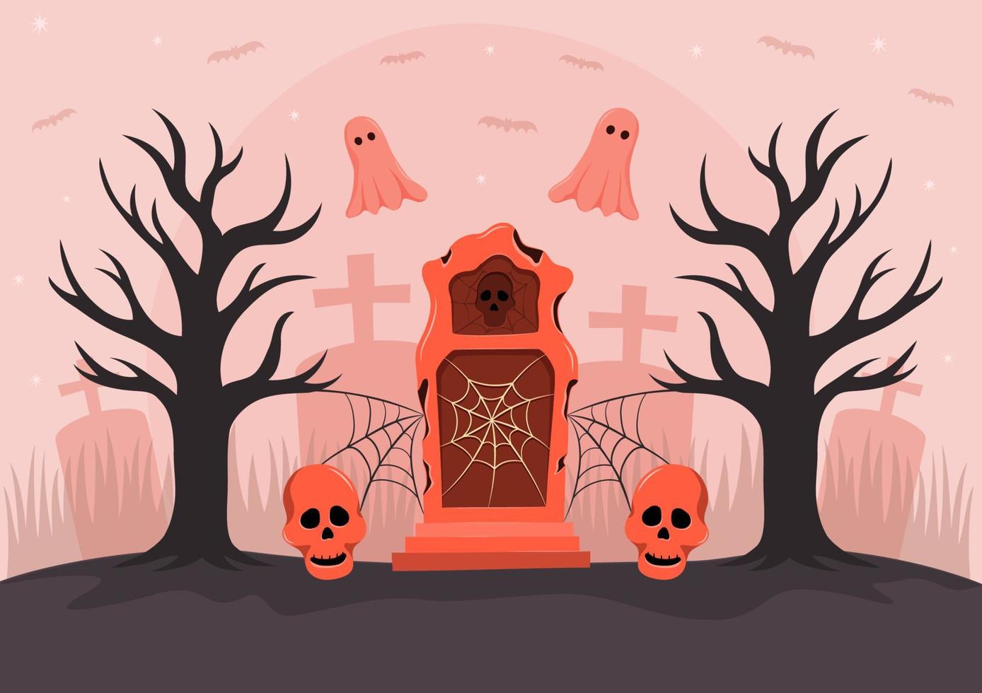 mão desenhada fundo plano de halloween, ilustração vetorial vetor