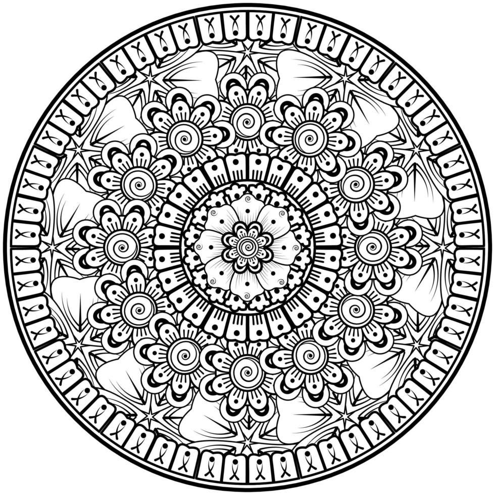 padrão circular em forma de mandala com flor para henna, mehndi, tatuagem, decoração. vetor