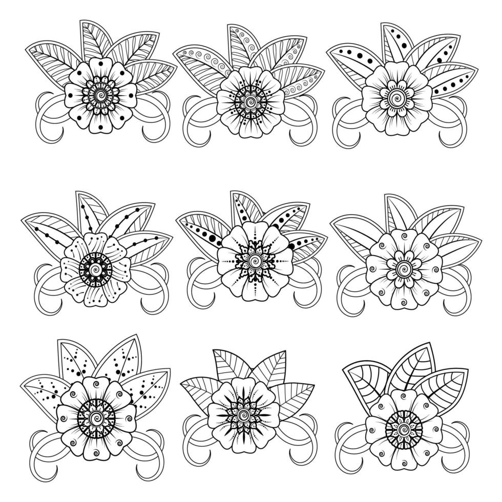 mehndi flor ornamento decorativo em estilo oriental étnico, ornamento de doodle, desenho de mão de contorno. página do livro para colorir. vetor