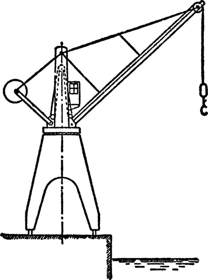 hidráulico cais jib guindaste, usava dentro oficinas, vintage gravação. vetor