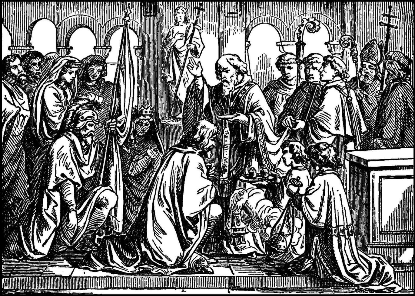 Clóvis, rei do a francos, é batizado de santo remígio vintage ilustração. vetor