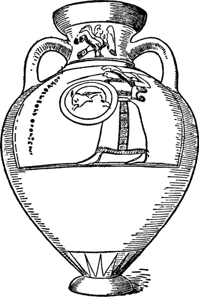panatenaico ânforas é uma ampla cerâmico embarcações, vintage gravação. vetor