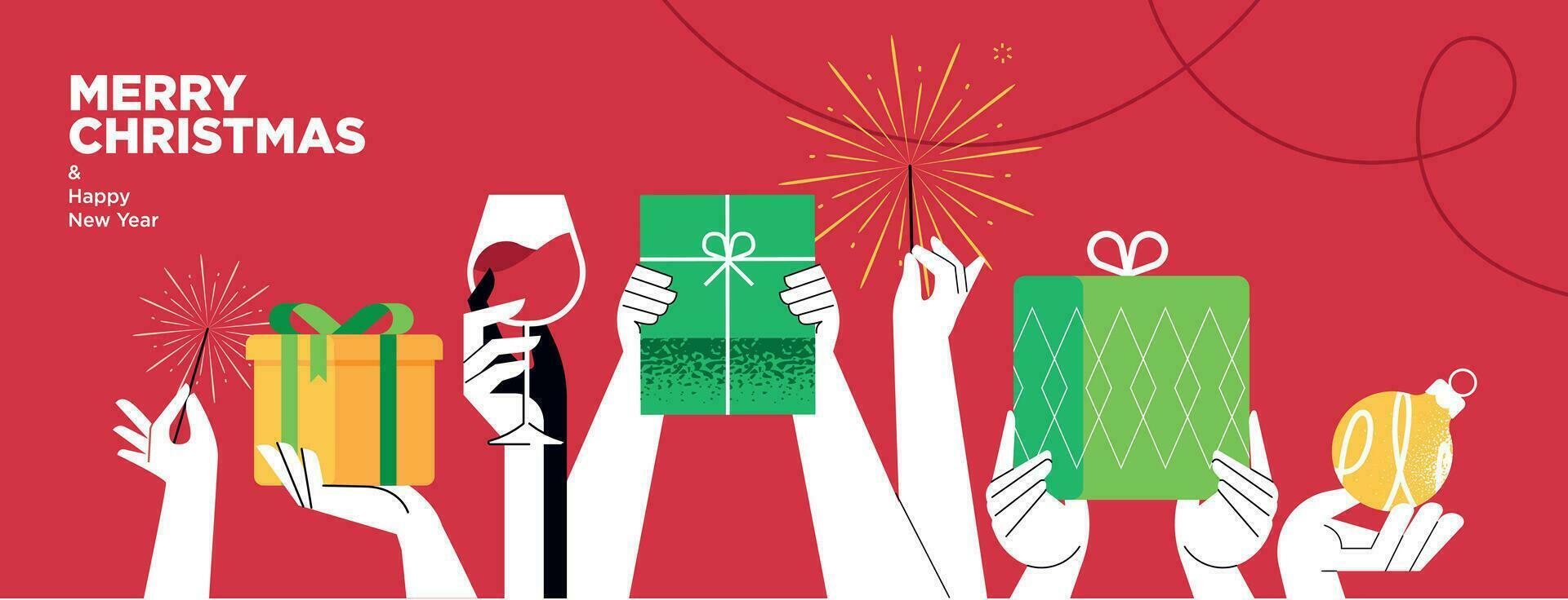 alegre Natal e feliz Novo ano. vetor ilustração para cumprimento cartão, festa convite cartão, local na rede Internet bandeira, social meios de comunicação bandeira, marketing material.