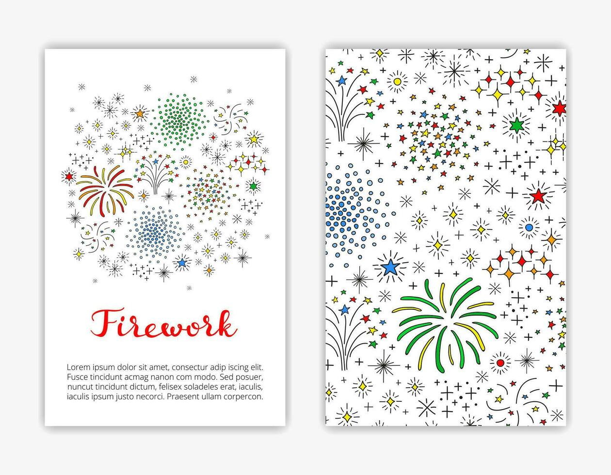 cartão modelos com rabisco composição do fogos de artifício. vetor