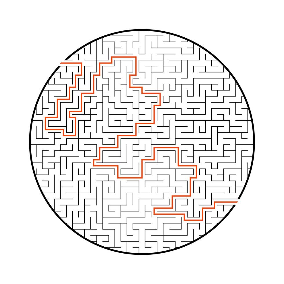 labirinto redondo abstrato. jogo para crianças. quebra-cabeça para crianças. uma entrada, uma saída. enigma do labirinto. ilustração em vetor plana isolada no fundo branco. com resposta.