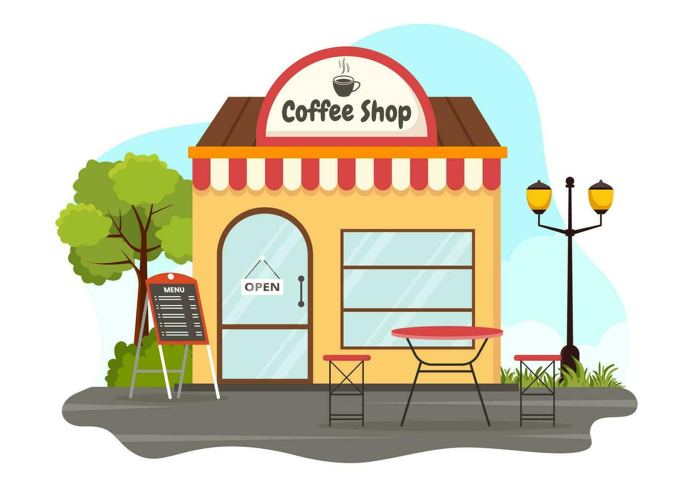 café fazer compras vetor ilustração com interior e mobília adequado para poster ou propaganda dentro plano desenho animado fundo Projeto