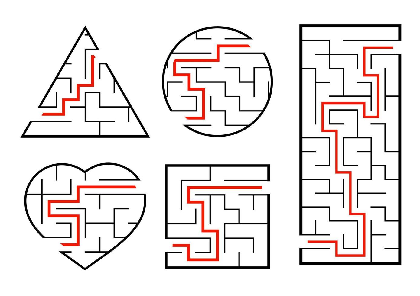 um conjunto de labirintos. jogo para crianças. quebra-cabeça para crianças. enigma do labirinto. ilustração vetorial. vetor