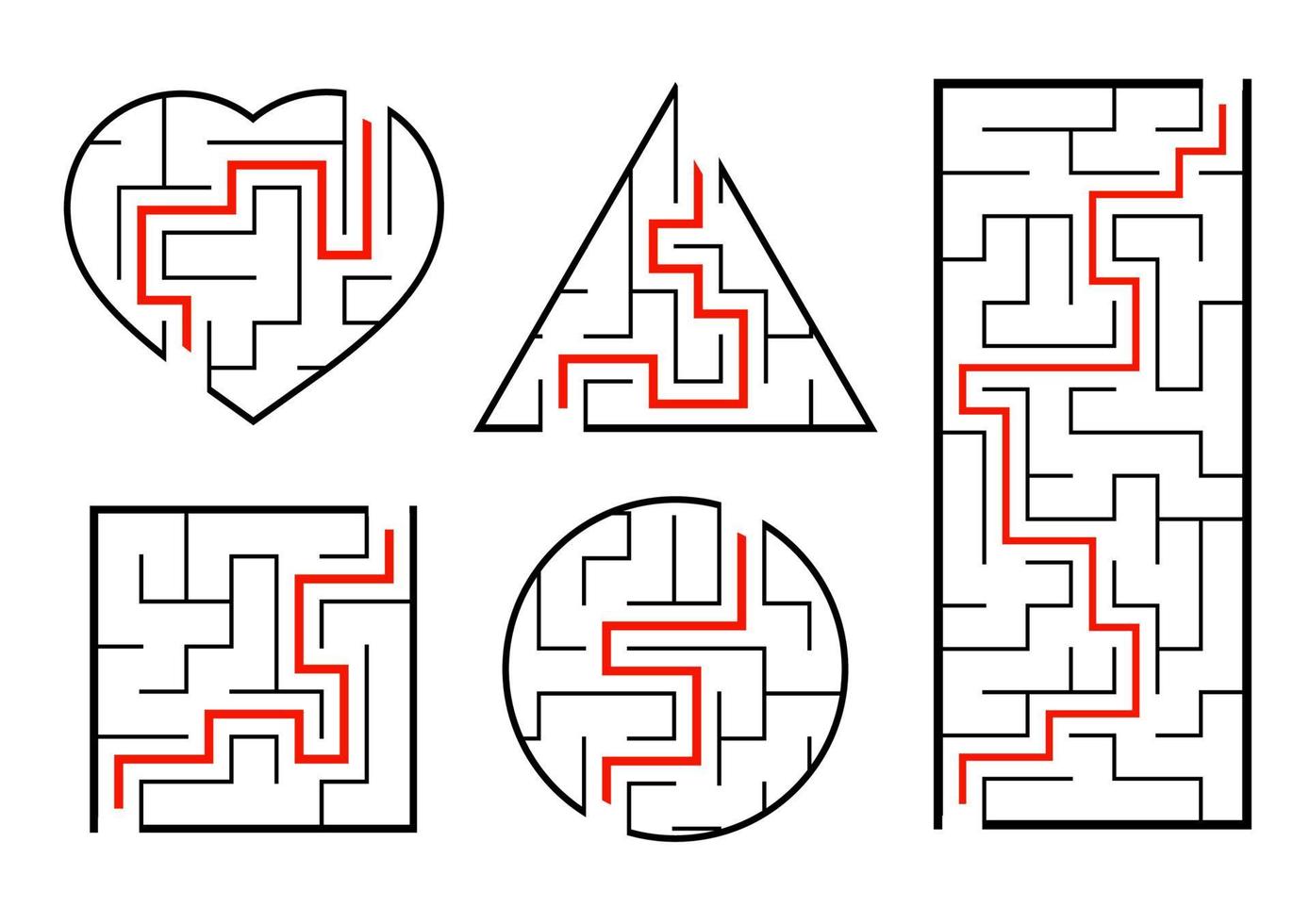 um conjunto de labirintos. jogo para crianças. quebra-cabeça para crianças. enigma do labirinto. ilustração vetorial. vetor