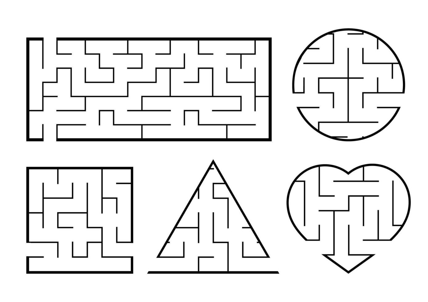 um conjunto de labirintos. jogo para crianças. quebra-cabeça para crianças. enigma do labirinto. ilustração vetorial. vetor