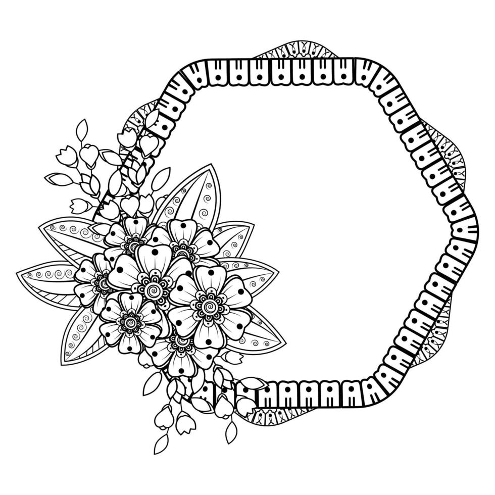 flor mehndi, ornamento decorativo em estilo oriental étnico, ornamento de doodle, desenho de mão de contorno. página do livro para colorir. vetor