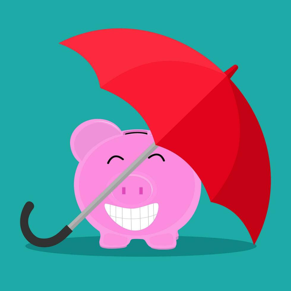 a guarda-chuva é uma escudo para proteger a porquinho banco. dinheiro proteção conceito. seguro investimento. vetor