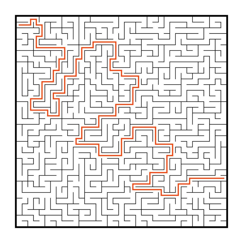 labirinto quadrado abstrato. jogo para crianças. quebra-cabeça para crianças. uma entrada, uma saída. enigma do labirinto. ilustração em vetor plana isolada no fundo branco. com resposta.