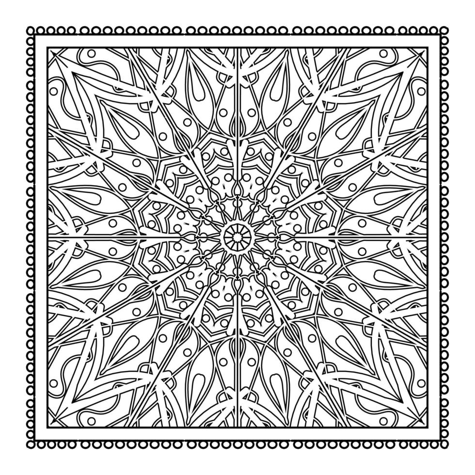 contorno padrão de flor quadrada no estilo mehndi para página de livro de colorir vetor