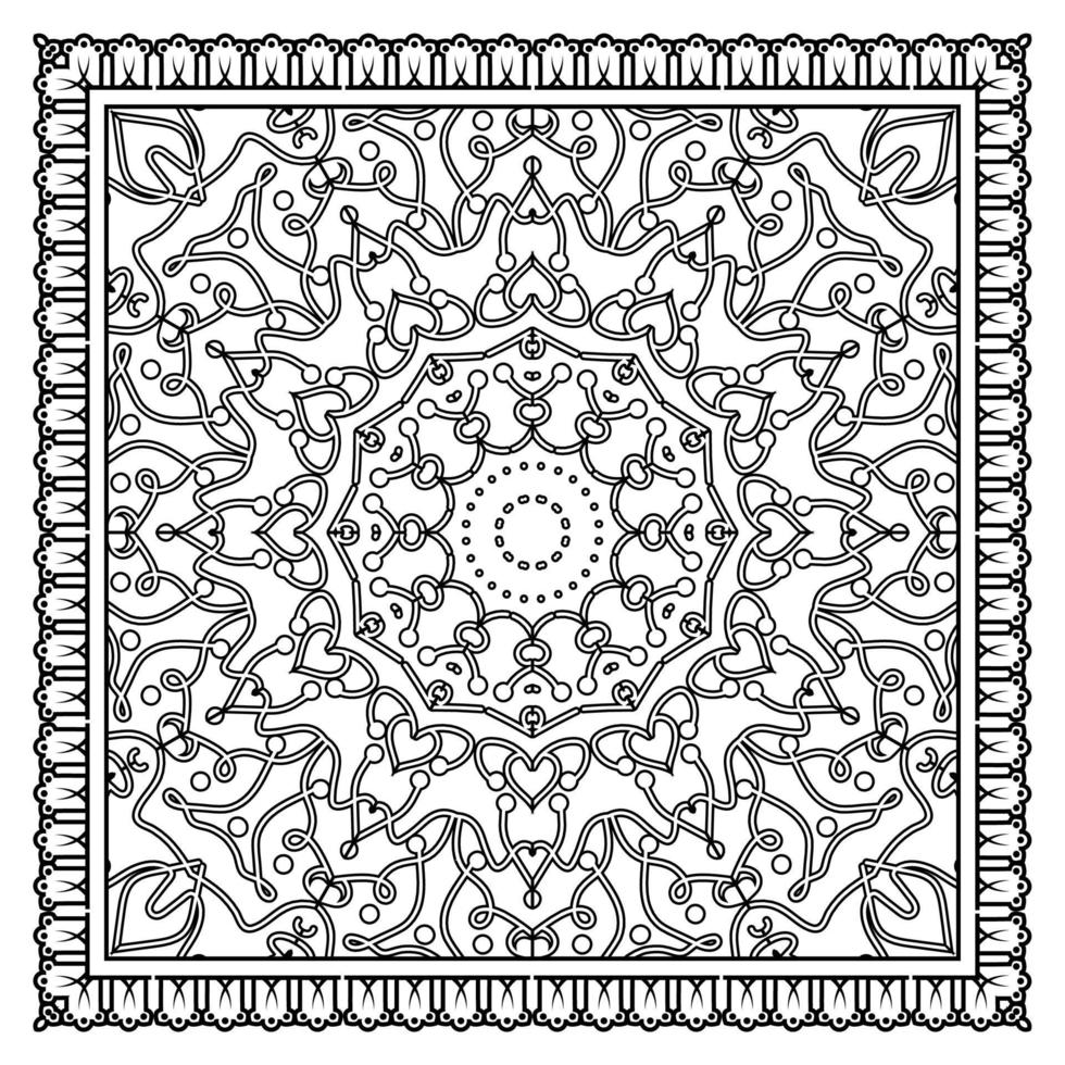 contorno padrão de flor quadrada no estilo mehndi para página de livro de colorir vetor