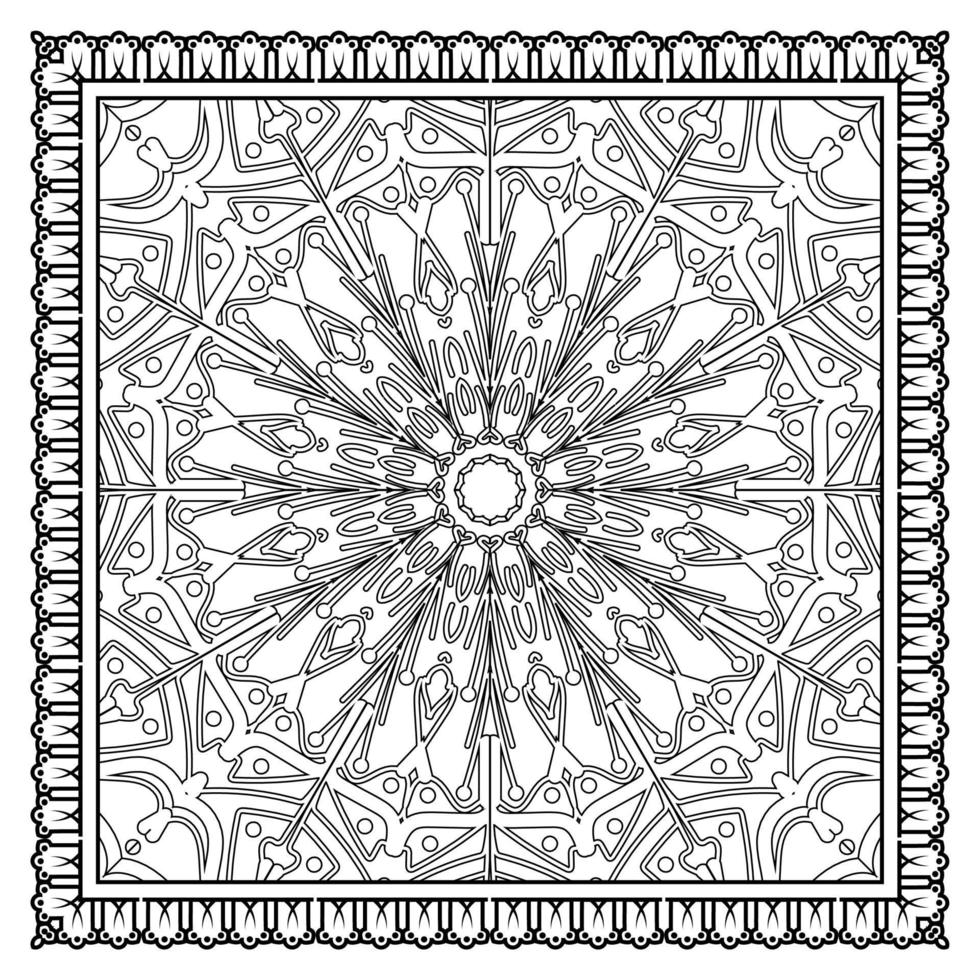 contorno padrão de flor quadrada no estilo mehndi para página de livro de colorir vetor