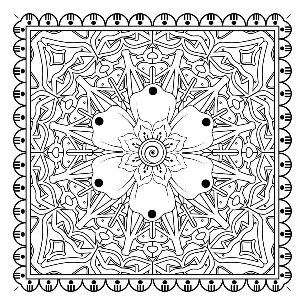 flor mehndi, ornamento decorativo em estilo oriental étnico, ornamento de doodle, desenho de mão de contorno. página do livro para colorir. vetor