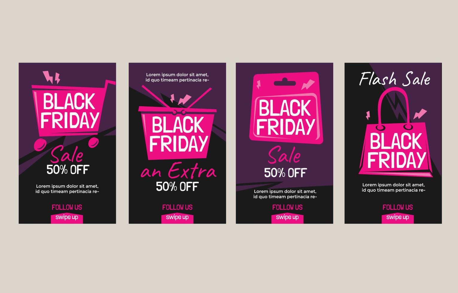 Conjunto de histórias de cartas conceito black friday vetor