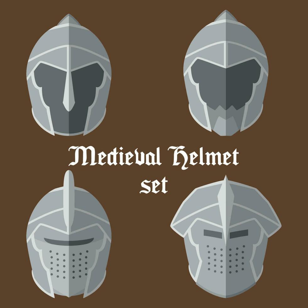 conjunto do medieval capacetes ícones vetor ilustração