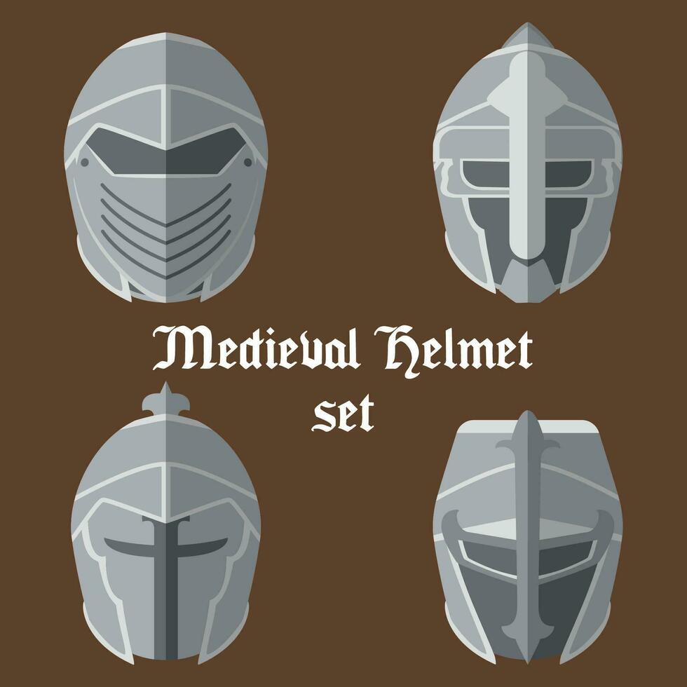 conjunto do medieval capacetes ícones vetor ilustração