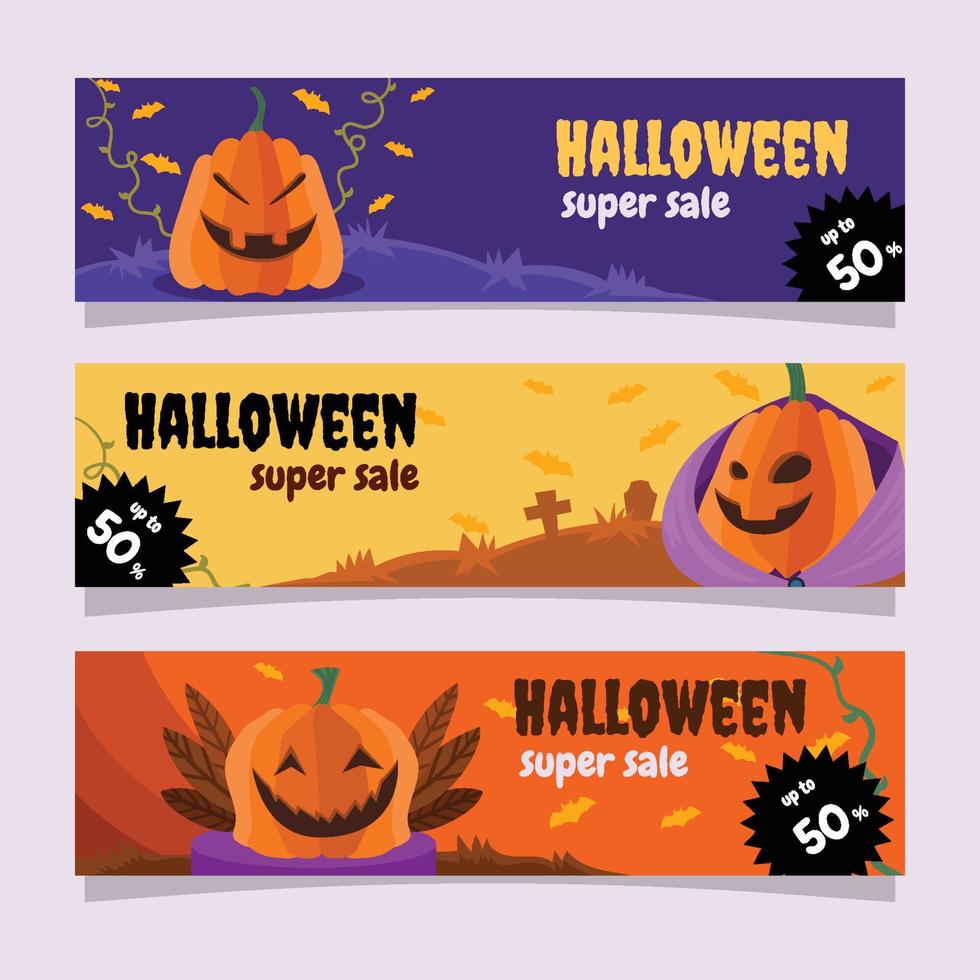 banner de venda horizontal plano de halloween vetor