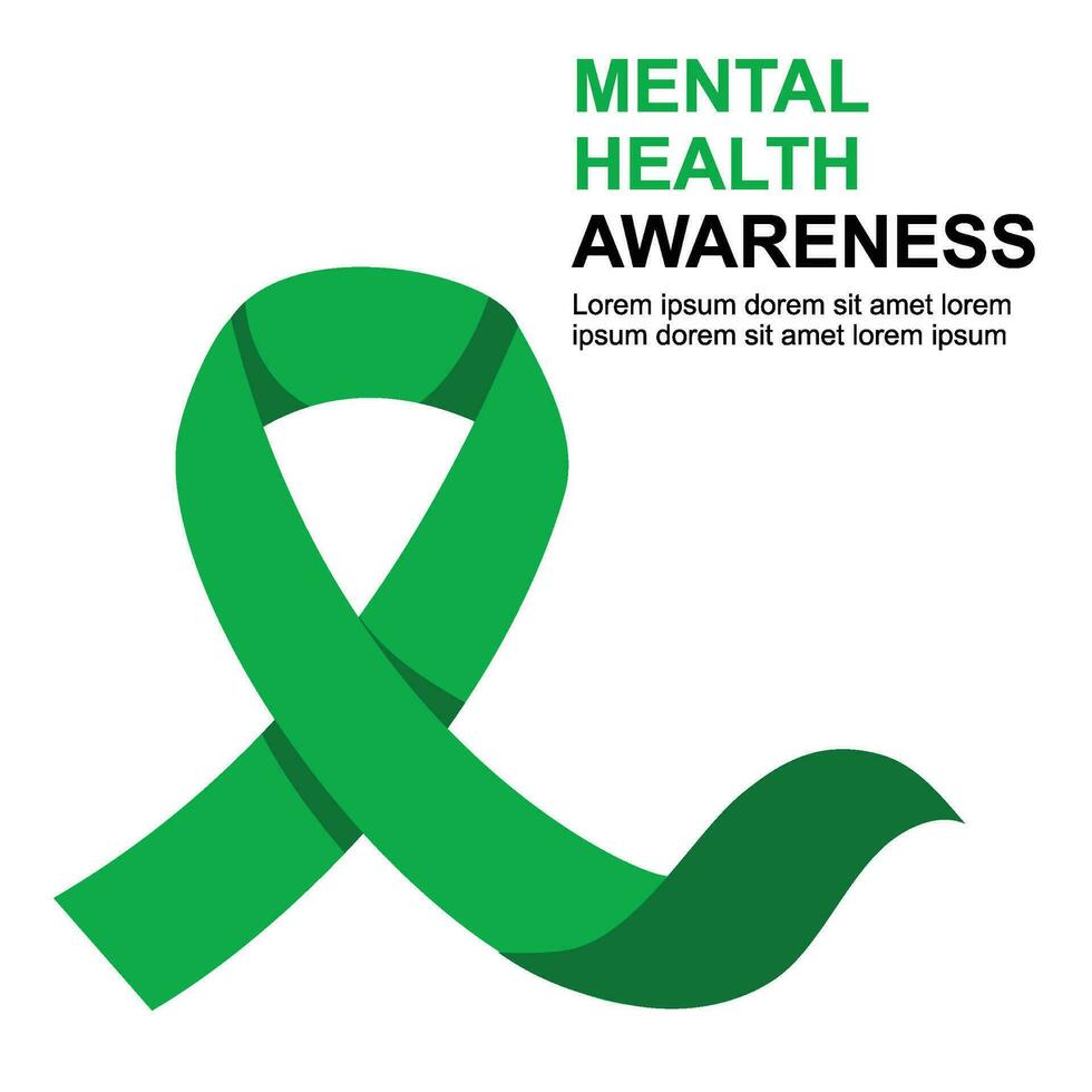 verde fita é uma símbolo para mostrar Apoio, suporte ou levantar consciência para indivíduos lutando com mental saúde. mundo mental saúde dia fita em branco fundo. vetor