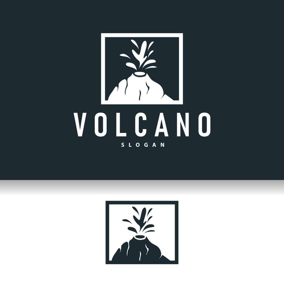 vulcão logotipo ilustração silhueta Projeto vulcão montanha em erupção com simples pedras e lava vetor