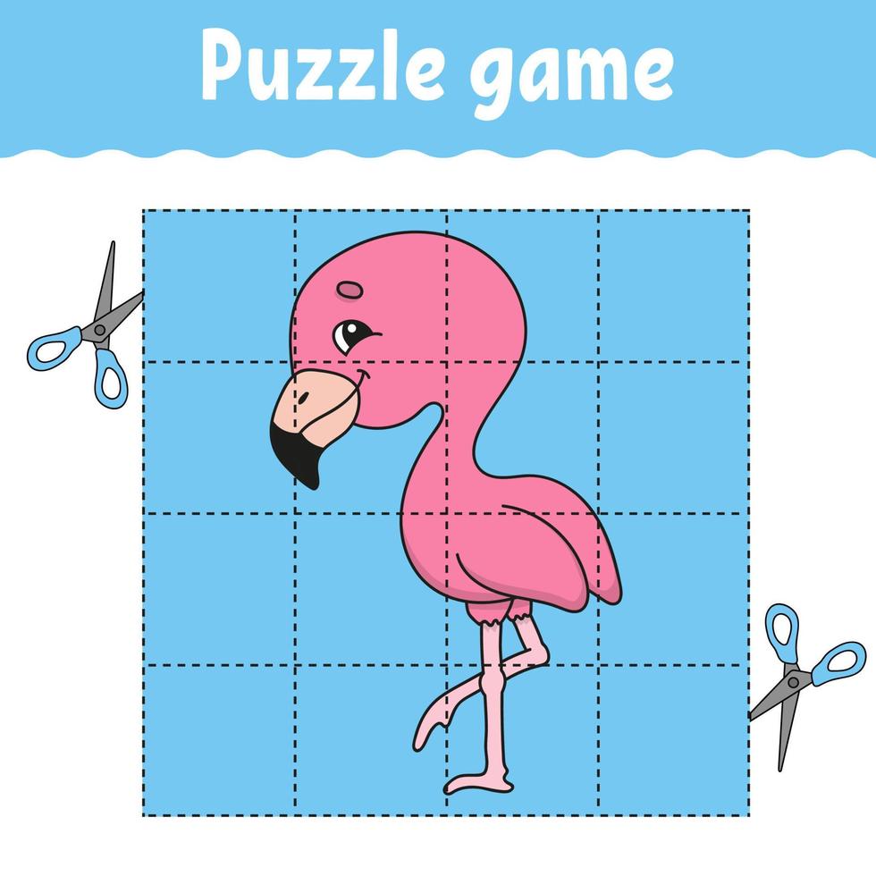 jogo de puzzle para educação infantil. planilha de desenvolvimento educacional. jogo para crianças. página de atividades. quebra-cabeça para crianças. enigma para a pré-escola. ilustração em vetor plana isolada simples no estilo bonito dos desenhos animados.