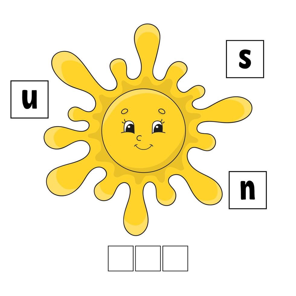 quebra-cabeça de palavras. planilha de desenvolvimento educacional. jogo de aprendizagem para crianças. página de atividades. quebra-cabeça para crianças. enigma para a pré-escola. ilustração em vetor plana simples simples no estilo bonito dos desenhos animados.