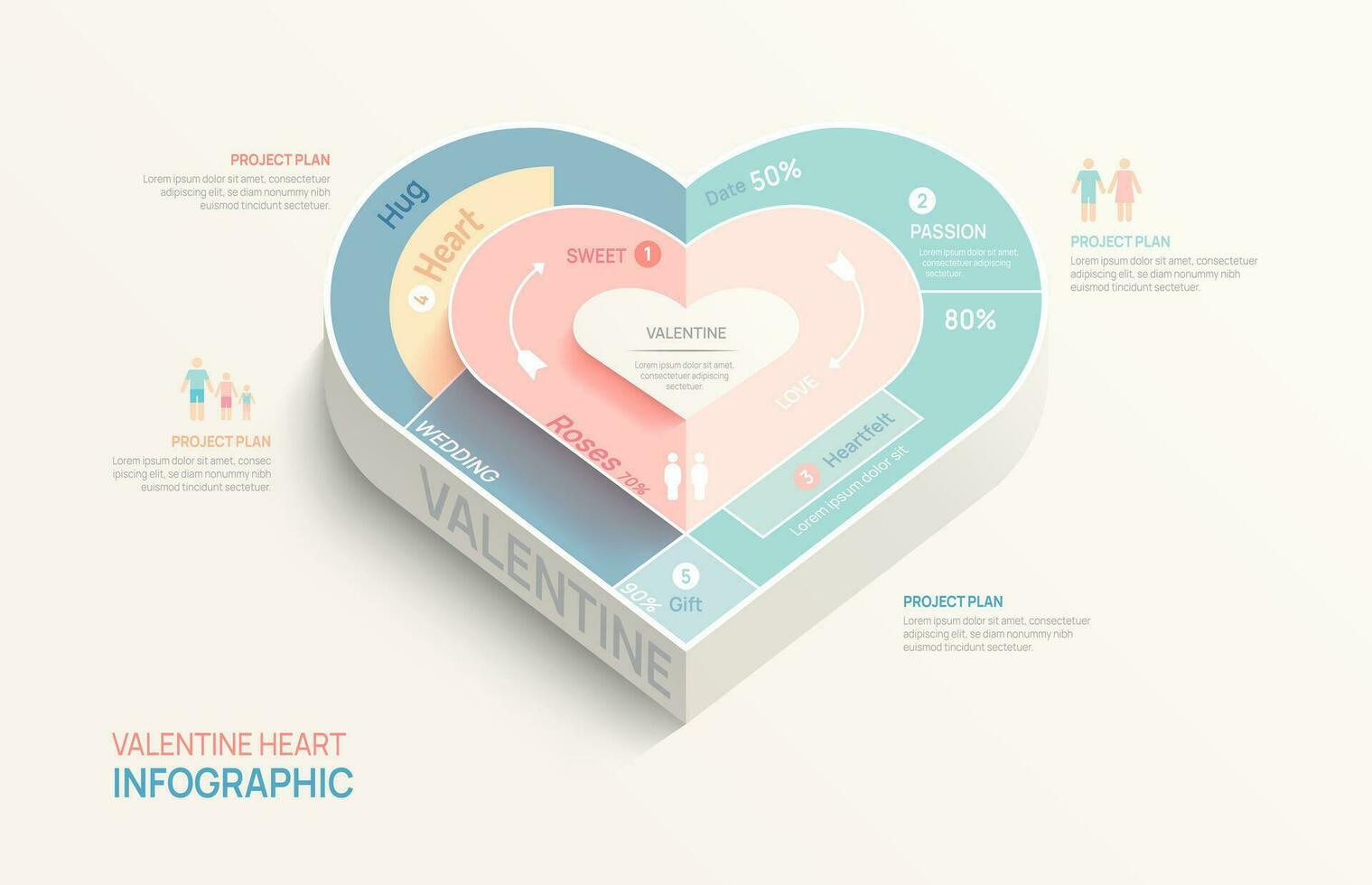 namorados infográfico Projeto modelo. idéia amor coração conceito com passos. vetor ilustração.