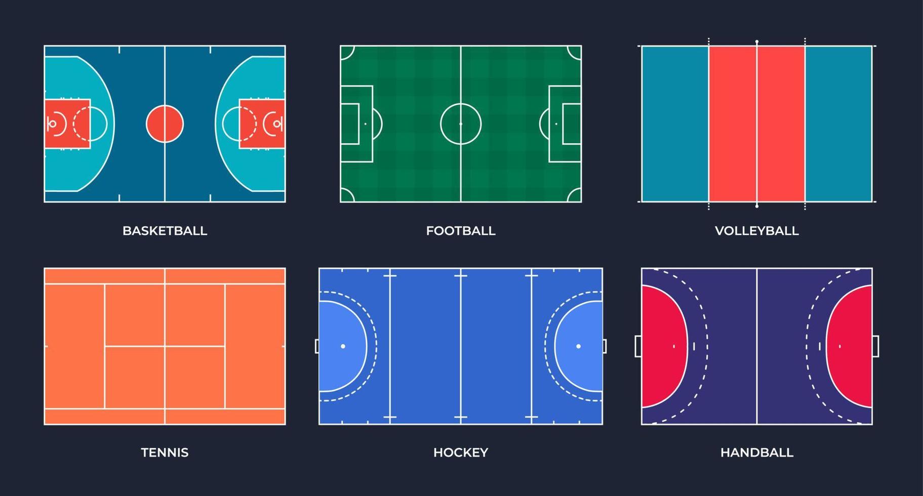 campos de esportes, futebol, basquete, tênis, vôlei, handebol, hóquei vetor