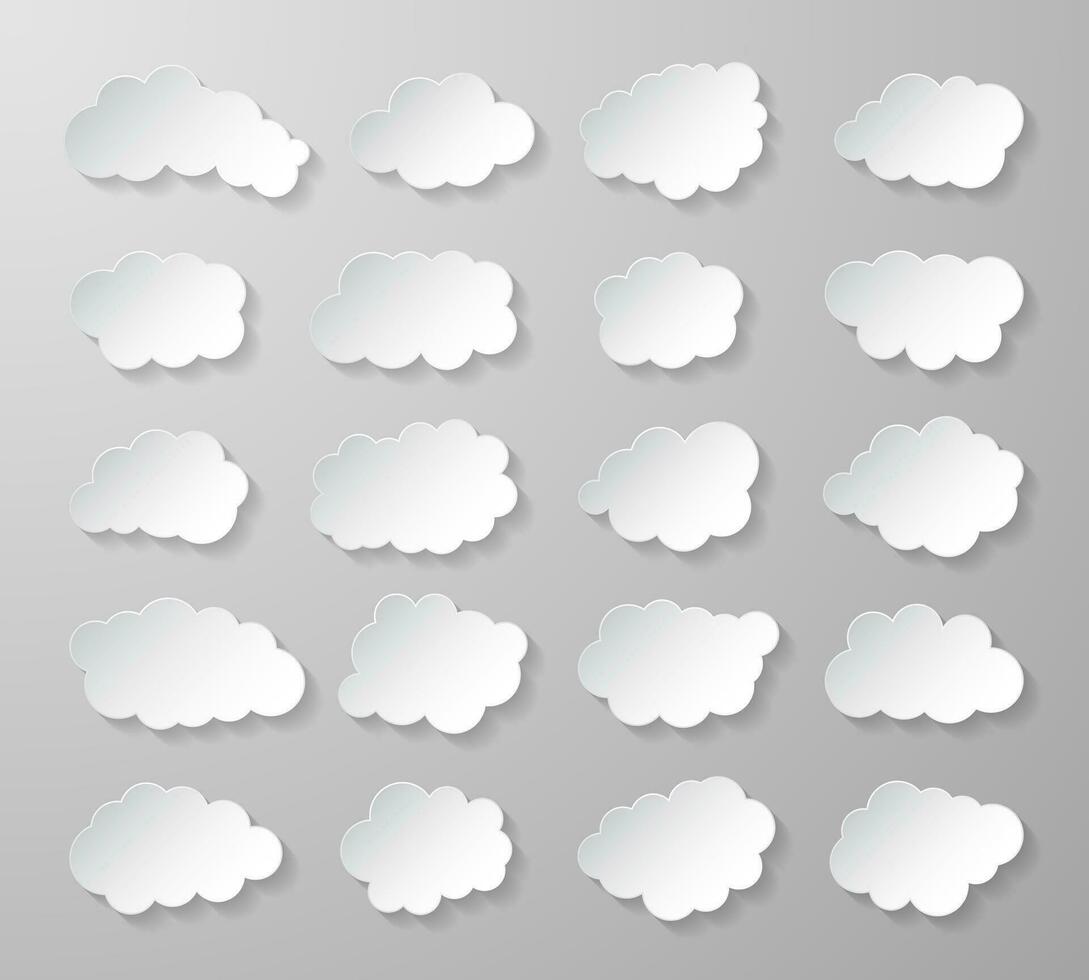 nuvem conjunto com sombra isolado em cinzento fundo. vetor ilustração