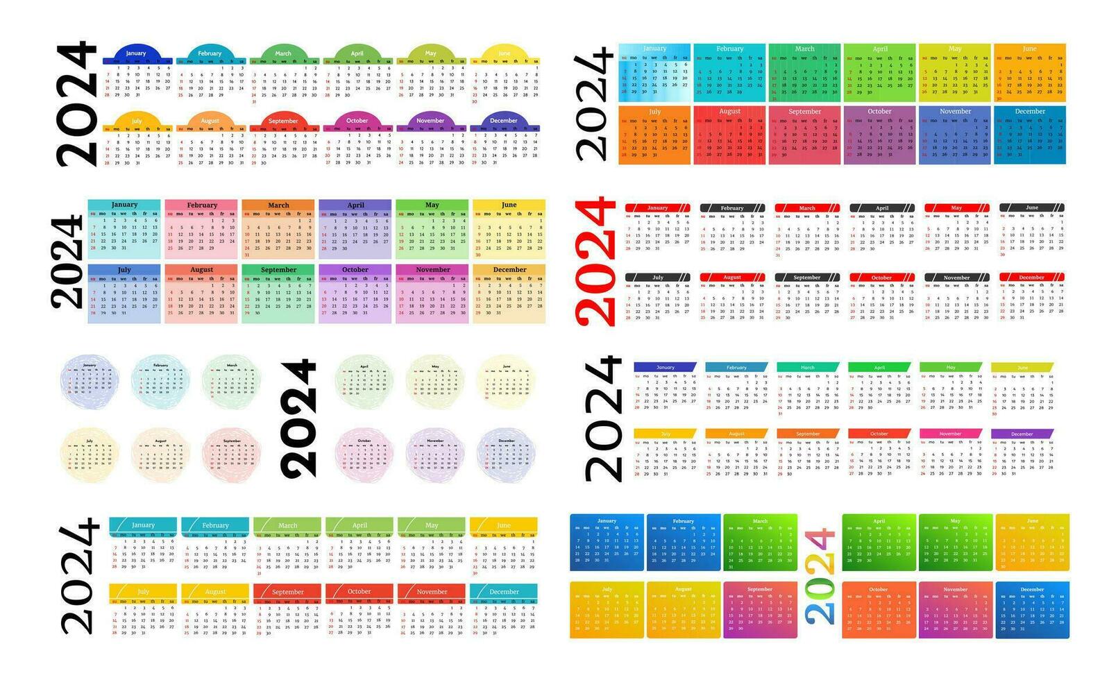 calendário para 2024 isolado em uma branco fundo vetor