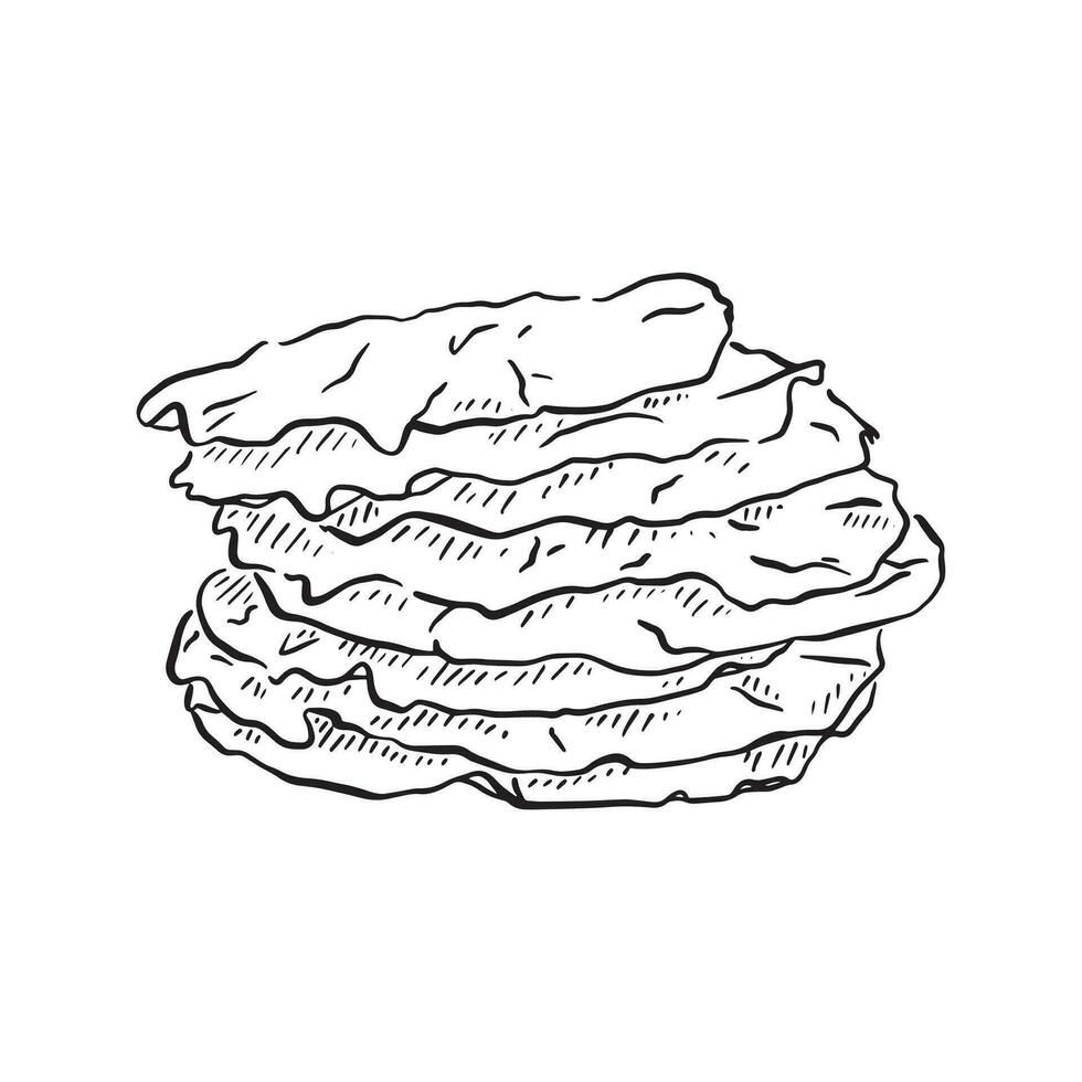 uma linha desenhado ilustração do indiano poppadoms. mão desenhado pilha do indiano cozinha, criada em procriar com a maçã lápis. vetor