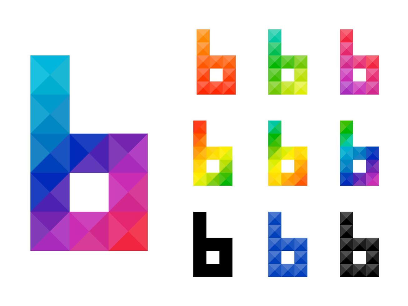 conjunto de letras minúsculas do alfabeto colorido b 3d ícone do logotipo vetor