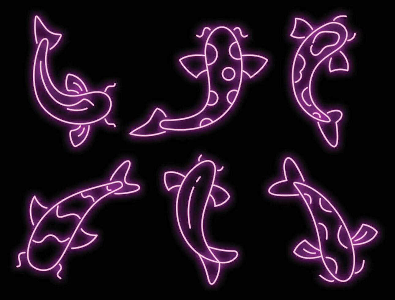 conjunto de ícones de carpa koi vector neon